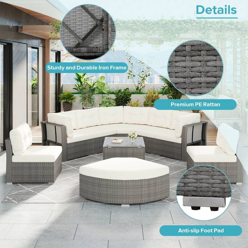 Outdoor 9-Piece Sectional Sofa Set with Coffee Table