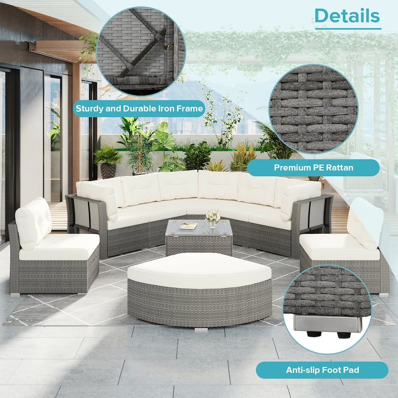 Outdoor Rattan Sectional Daybed Set – Complete with Plush Cushions & Center Table .