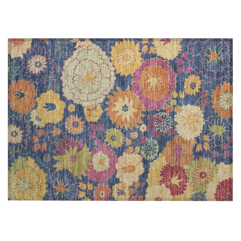 Machine Washable Indoor/ Outdoor Modern Floral Chantille Rug