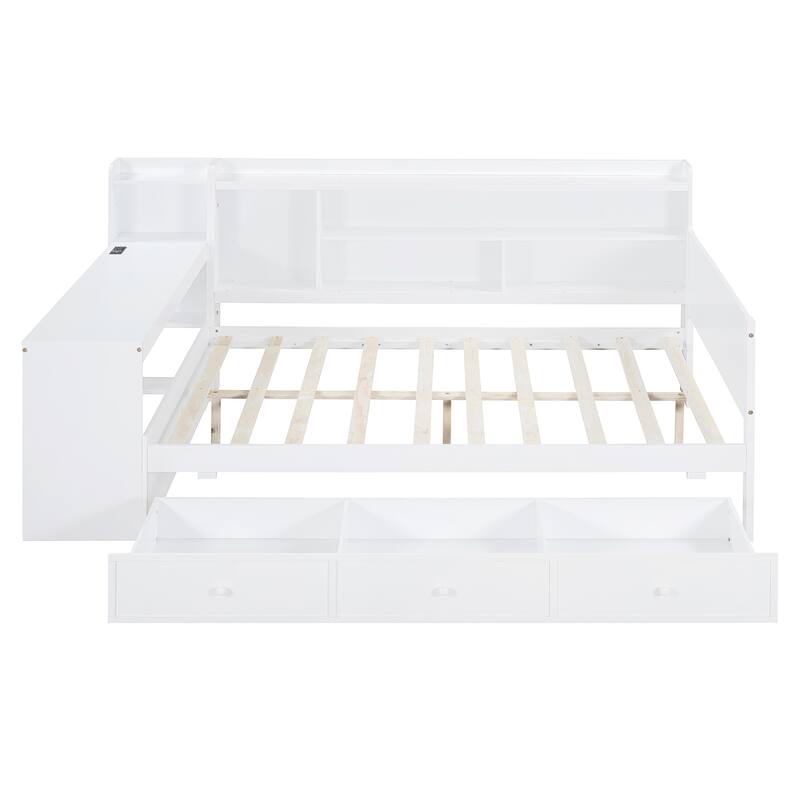 Daybed with Storage Drawers, Desk & USB Ports, Twin/Full Size Wooden Frame for Kids & Teens