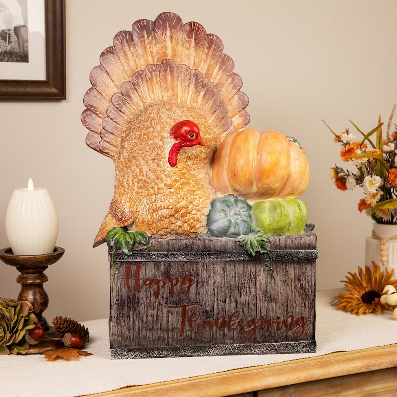 Happy Thanksgiving Turkey and Pumpkins Box Figure - 20.25"