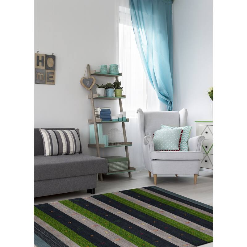 ECARPETGALLERY Hand Loomed Kashkuli Gabbeh Navy Wool Rug - 6'9 x 9'9