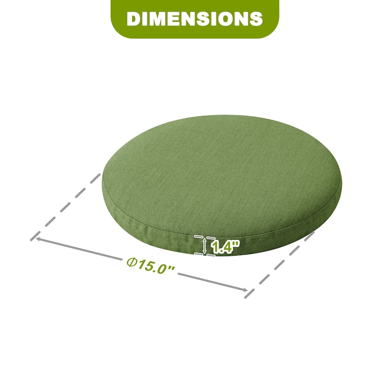 Outdoor 2-Pack 15'' x 1.4" Green Round Chair Seat Cushions with Straps