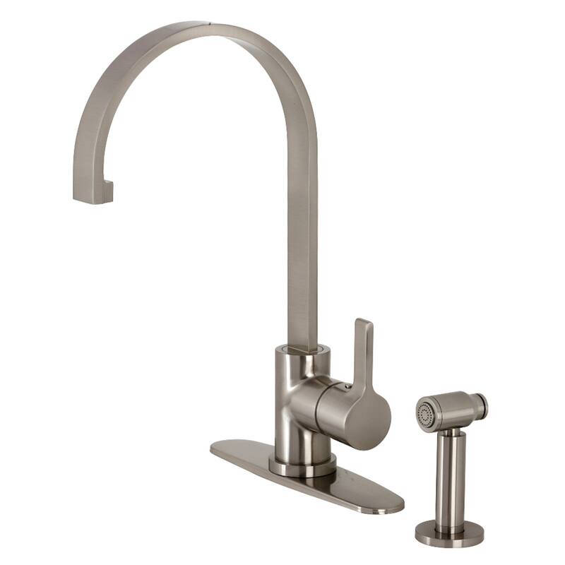 Kingston Brass Continental Single-Handle Kitchen Faucet with Brass Sprayer - Brushed Nickel