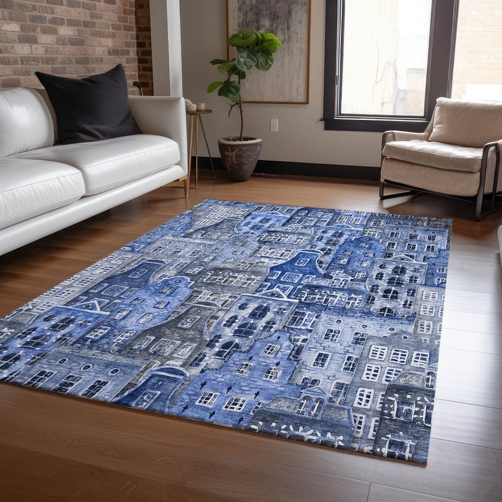 Machine Washable Indoor/ Outdoor Chantille Modern City Rug