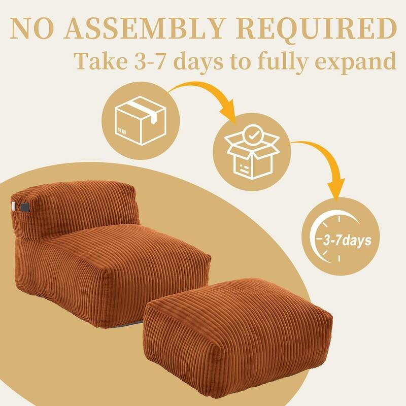 Large Memory Foam Bean Bag Chair for Adults, Corduroy Lounger Sofa with Ottoman