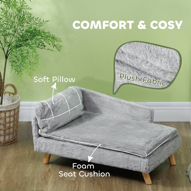 PawHut Dog & Cat Couch with Foam Cushion, Soft Pillow for M Dogs, Light Gray