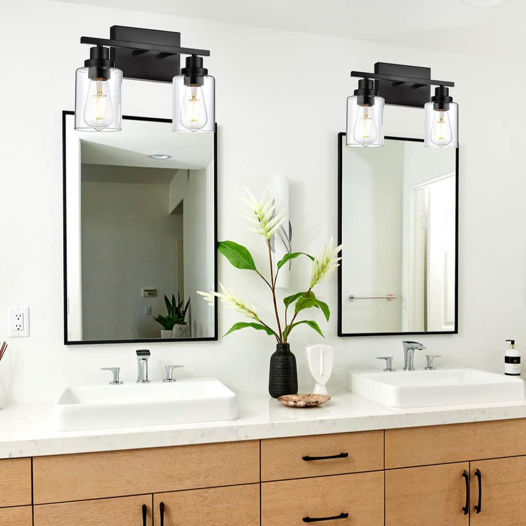 2-Light Wall Light Black Bathroom Vanity Lights, E26 Modern Bathroom Light Fixtures with Clear Glass Shade, Sconces Wall Lights