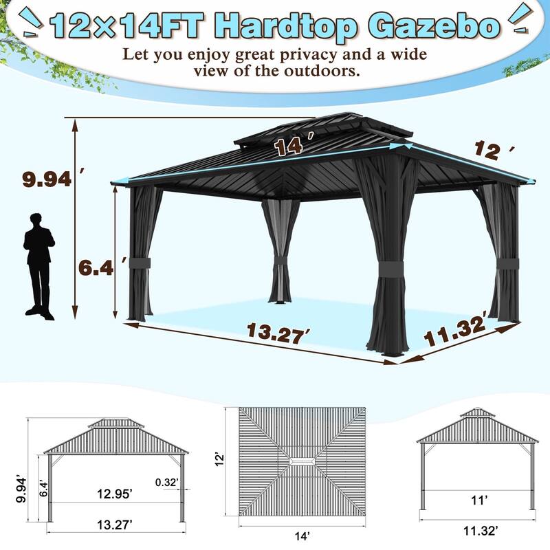 VEIKOUS Aluminum Double Hardtop Gazebo Pergola for Patio, Lawn, and Garden with Removable Curtains and Netting