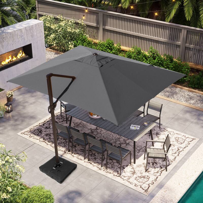 VredHom 10X13 FT Patio Outdoor Cantilever-Offset Umbrella with Base Stand - Dark Grey