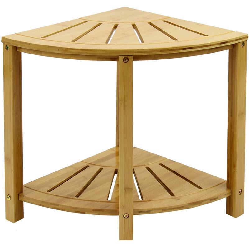 2-Tier Bamboo Corner Shower Stool Bench with Storage Shelf