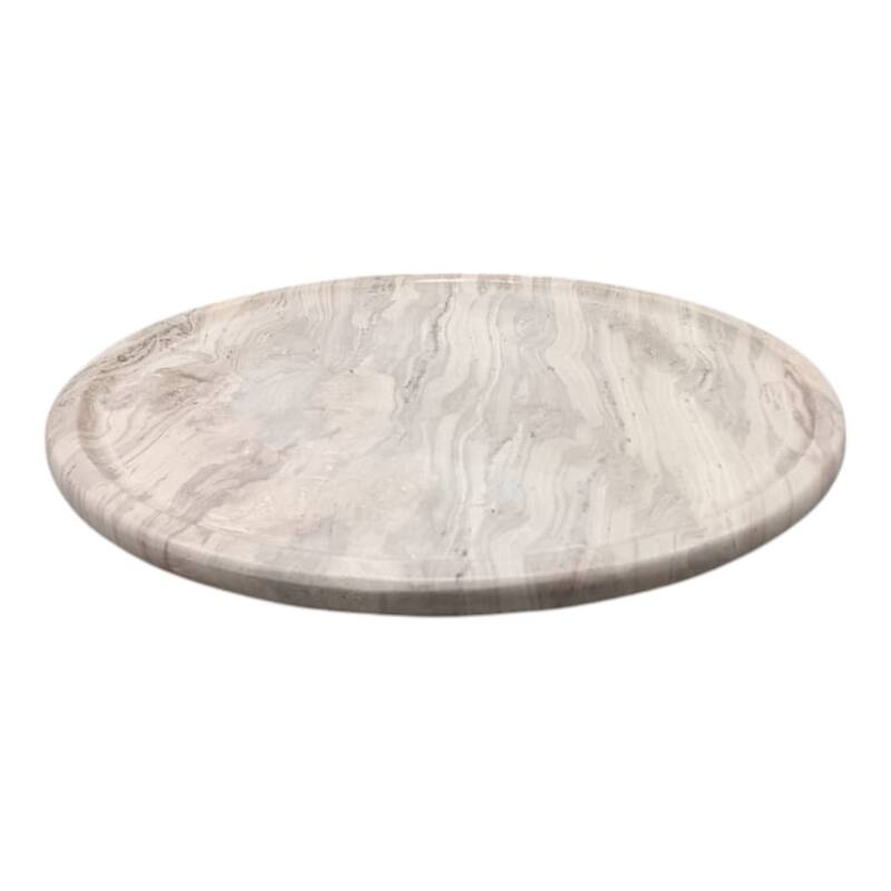 Marble Stone Decorative Tray Round Chiseled Design - 20" Ivory - 20" x 20" x 2"