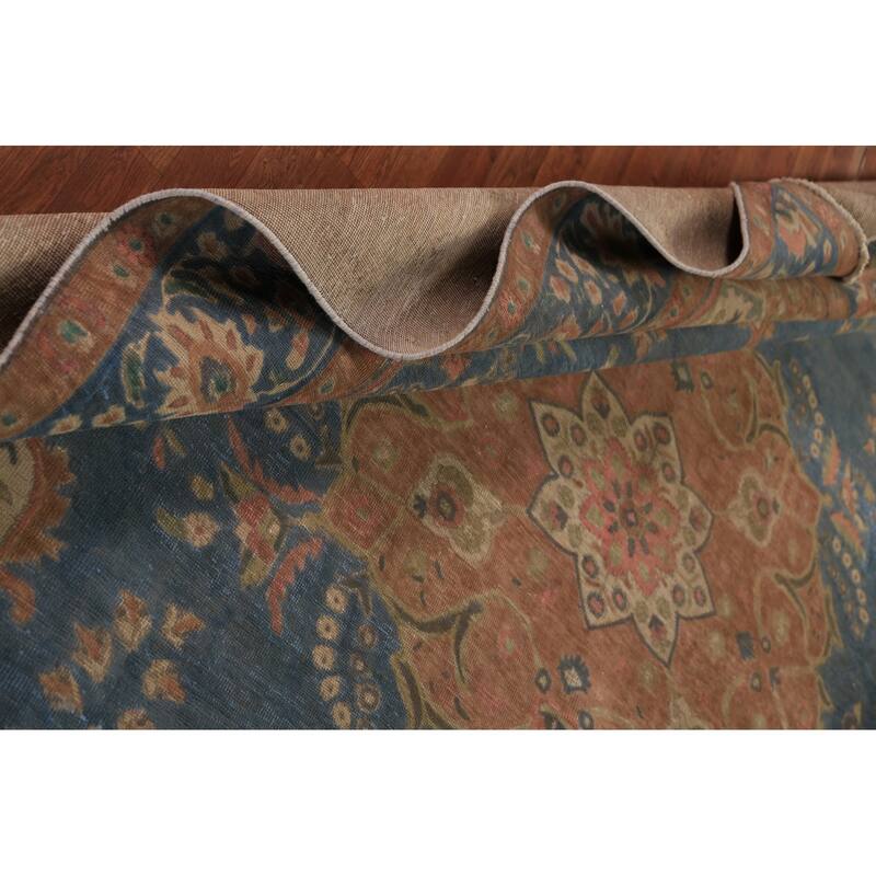 Floral Medallion Tabriz Persian Area Rug Blue Handmade Wool Carpet - 9'5"x 12'5"