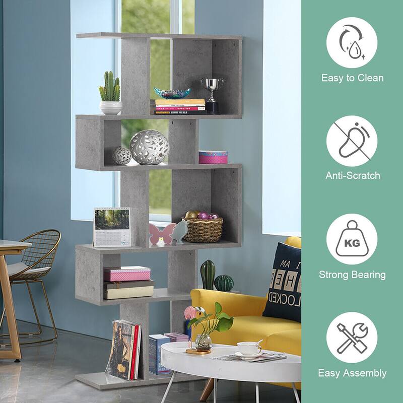 Gymax 2 PCS 5 Cubes Ladder Shelf Freestanding Bookshelf Display Rack