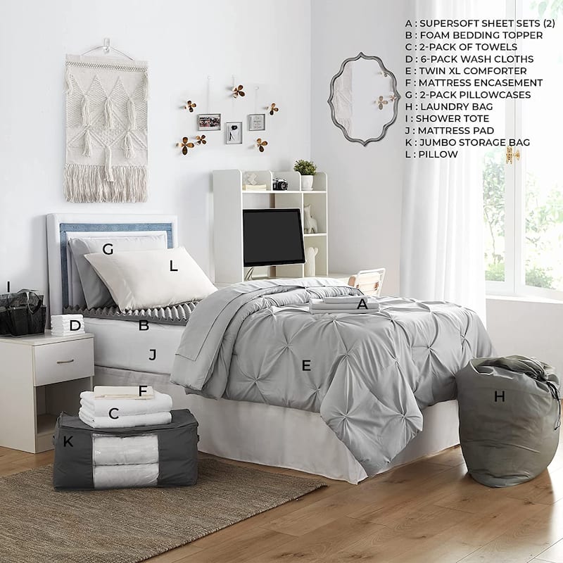 Porch & Den Hargis Glacier Grey Color Pin Tuck Twin XL College Bedroom Set