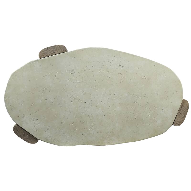 HomeRoots 47" Beige and Oak Distressed Cement Oval Coffee Table - 47.00 in. x 16.00 in. x 28.00 in.