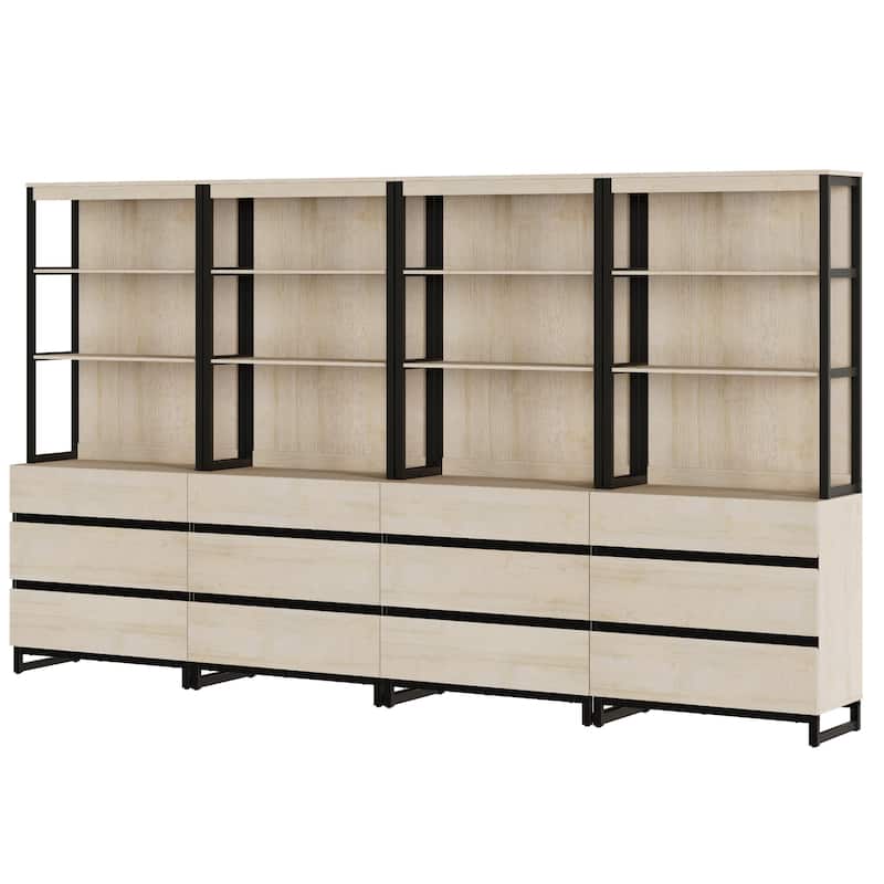 WAMPAT Modern 72" Tall Bookcase with Drawers and Open Book Shelfs, Library Book Shelf for Home Office, Living Room