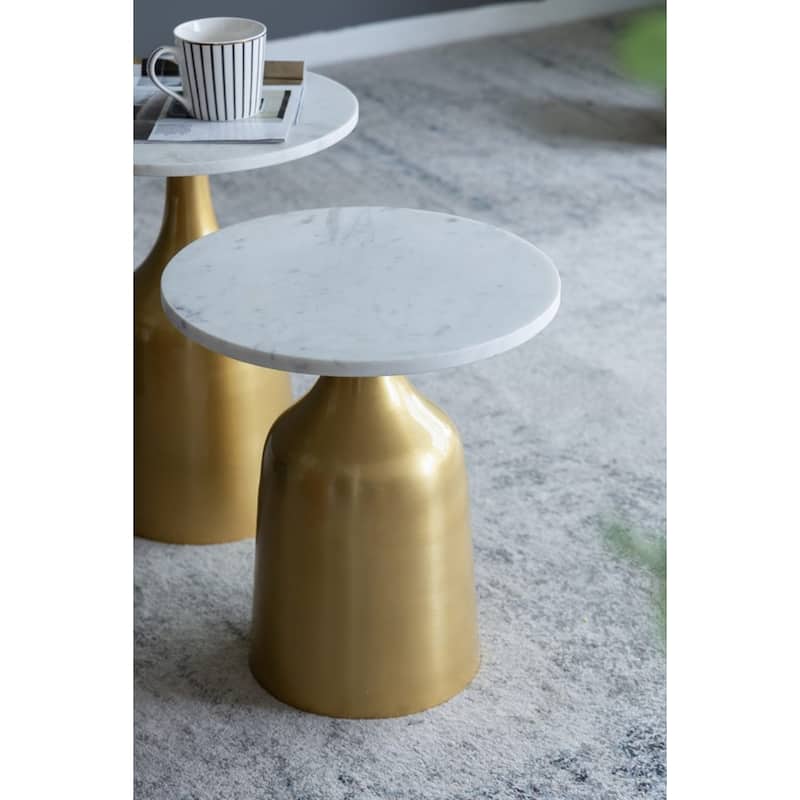 Marble Round Side Tables with Metal Base - 19.5" - Set of 2