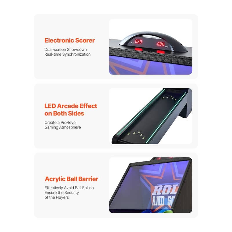 9 Feet Roll and LED Electronic Score Arcade Game Table with 4 Balls Ideal for Party and Holiday - 107 x 24.4 x 60.6 in