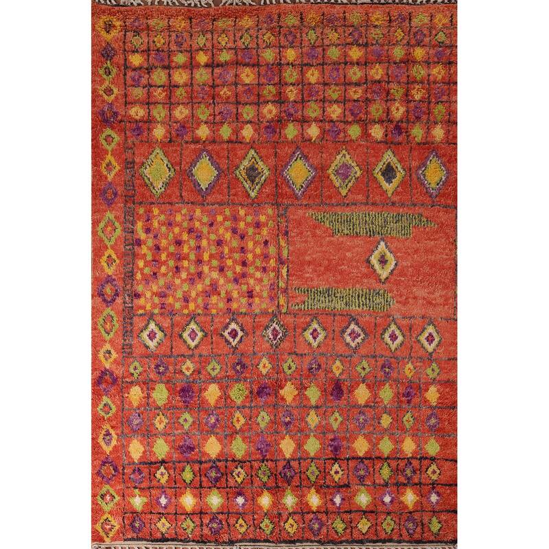 Orange Moroccan Oriental Area Rug Hand-Knotted Wool Carpet - 6'9" x 10'2"
