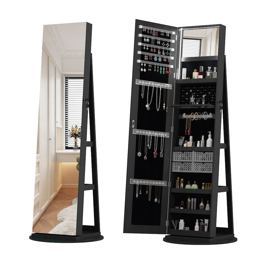 360°Swivel Jewelry Cabinet with Full Length Mirror