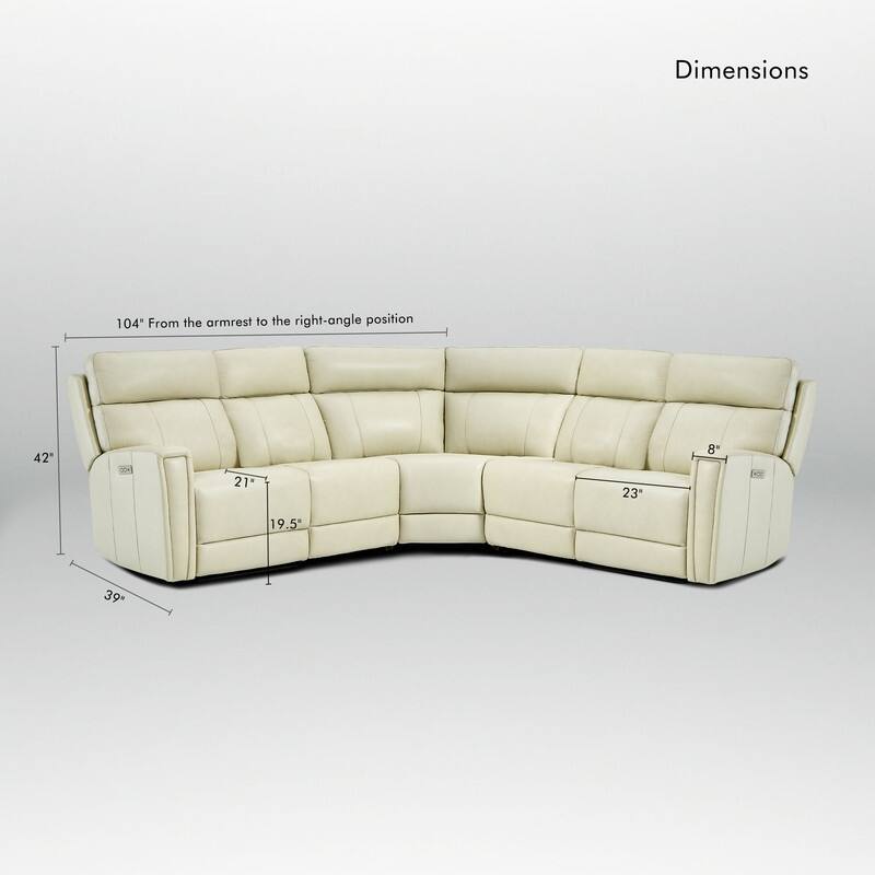 104" W 3-Color Genuine Leather Power Reclining sectional sofa With Zero Gravity, USB&USB-C Ports, 2 Stationary Armlesschairs