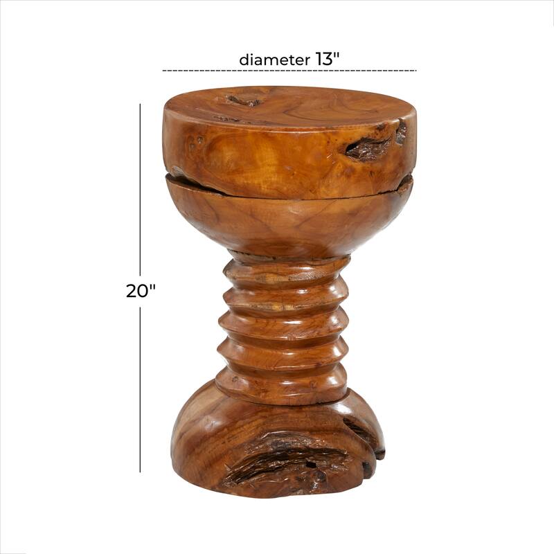 Brown Teak Wood Handmade Live Edge Accent Table with Coiled Base