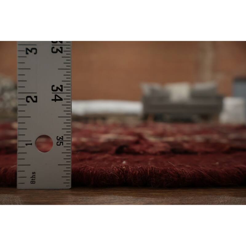 Hand Knotted Oriental 100% Wool Carpet Modern Geometric Red Moroccan Area Rug - 9' 11'' X 6' 10''