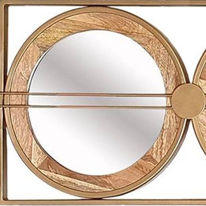 HomeRoots 14" Brown and Gold Aluminum and Wood Geometric Framed Accent Mirror - 40' X '14' X '0.7