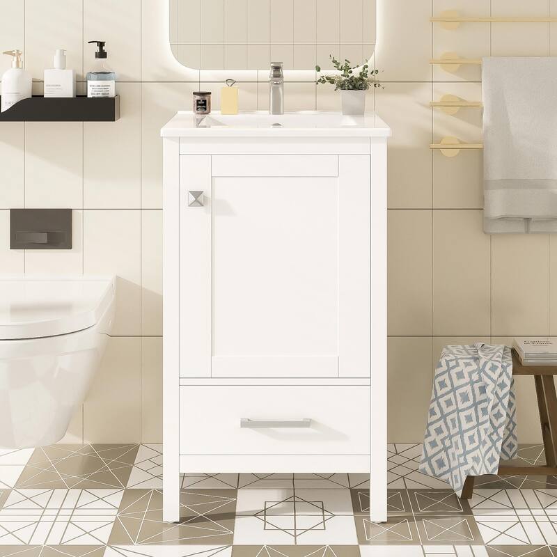 Modern Bathroom Vanity with Ceramic Sink - Soft-Close Drawers, Door Organizer, Divider Drawer