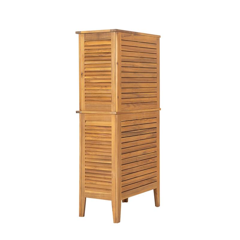 Roomfitters Kedzie Solid Acacia Wood Outdoor Storage Cabinet with Louvered Doors, Coastal Farmhouse, Teak