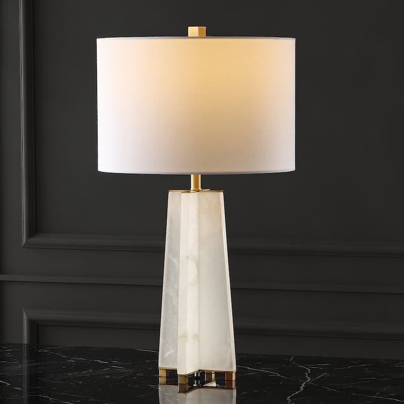 SAFAVIEH Couture Lighting 26.75-inch Kraus Alabaster Table Lamp - 15 IN W x 15 IN D x 26.75 IN H
