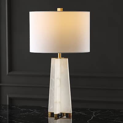 SAFAVIEH Couture Lighting 26.75-inch Kraus Alabaster Table Lamp - 15 IN W x 15 IN D x 26.75 IN H