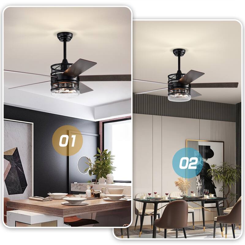 52 in. Smart Indoor Ceiling Fan with Remote Control and Glass Shade(Bulb Not Included)