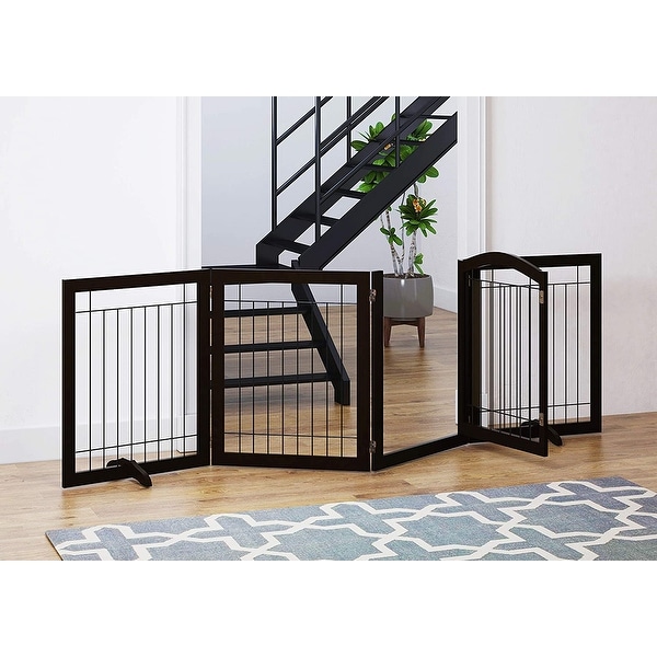 Support Feet Included Stairs Freestanding Wire Pet Gate for The House Doorway Pet Puppy Safety Fence SPIRICH 96-inch Extra Wide 30-inches Tall Dog gate with Door Walk Through White