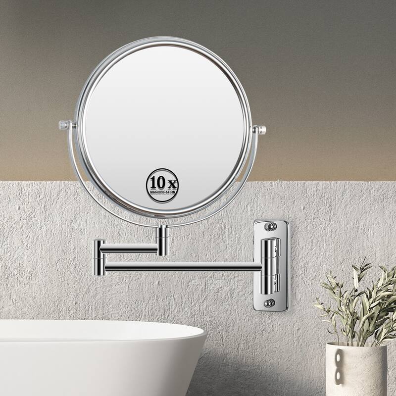 Hansabenne 8" x 8" Wall Mounted Makeup Mirror Double Sided Magnifying Mirror - Chrome-10x