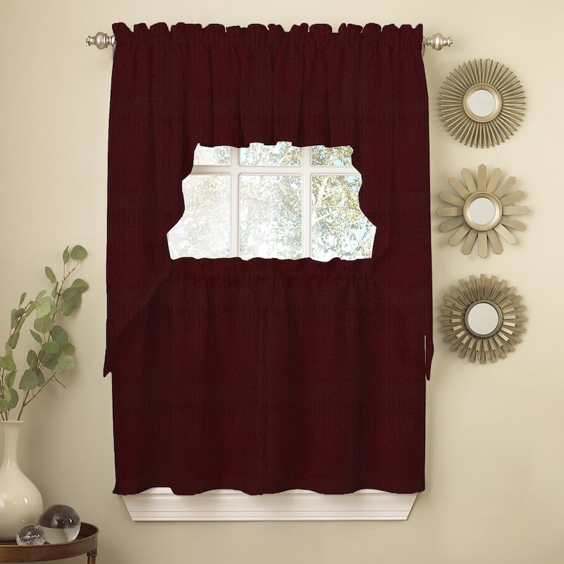 Opaque Ribcord Kitchen Curtain Pieces - Tiers/ Valances/ Swags - 24" Tier Pair - Wine