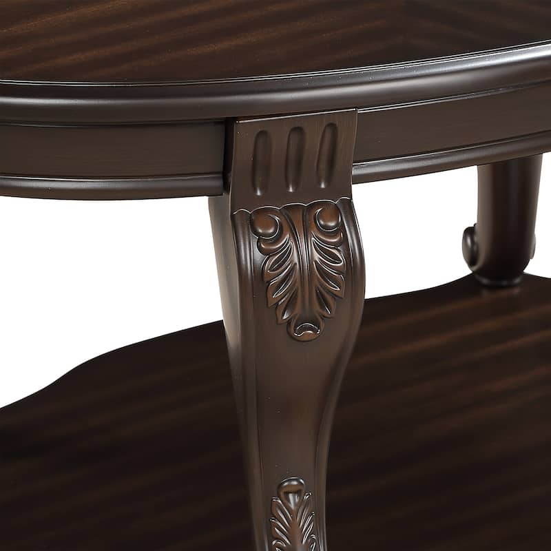 American Style Table Sets of 3, Coffee Table & End Tables Set with Beautiful Floral Carvings, Lower Shelf and Antiqued Finish