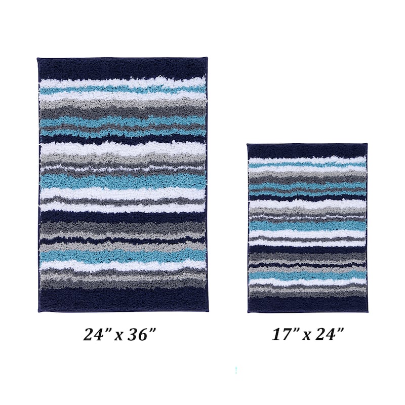 Better Trends Bath Rug 100% Polyester Super Absorbent Anti-Skid TPR Backing Bathroom Rug For Shower,Sink Mats Griffie Collection - 2 Piece Set (17" x 24" | 24" x 36") - Blue