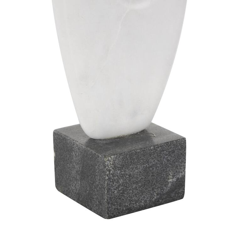 White Marble Angled Cutout Abstract Decorative Sculpture with Black Block Base