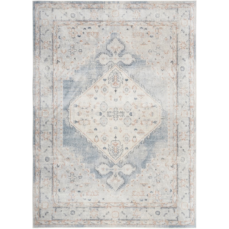 Nourison Abby Machine Washable Indoor only Persian Distressed Area Rug - 4' x 6' - Light/Blue - Rectangle
