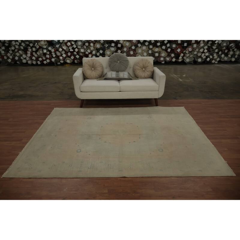 Hand Knotted Oriental 100% Wool Carpet Transitional Geometric Greys & Charcoal Oushak Area Rug - 7' 11'' X 6' 2''