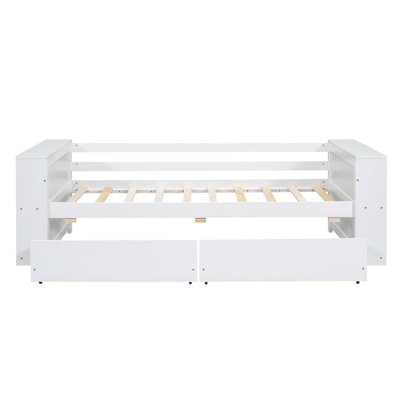 Twin Daybed with Built-In Storage Shelves and Drawers, Pine Wood Frame, Minimalist Design, Easy Assembly