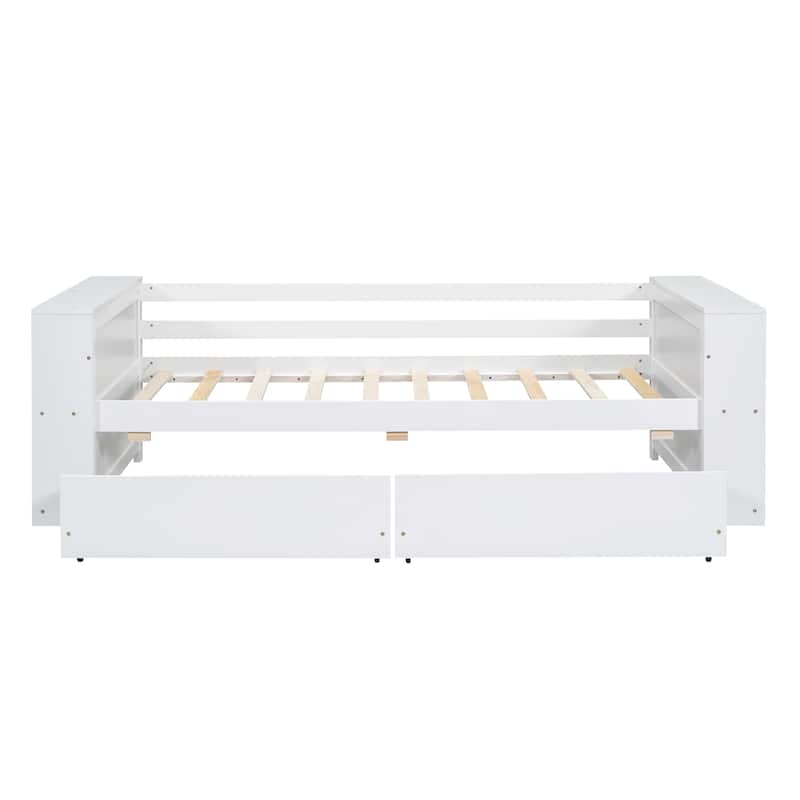 White Twin Daybed with Storage Shelves & Drawers
