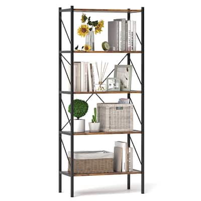 Costway 1/2 PCS 5-Tier Bookshelf, Industrial Tall Bookcase with Open