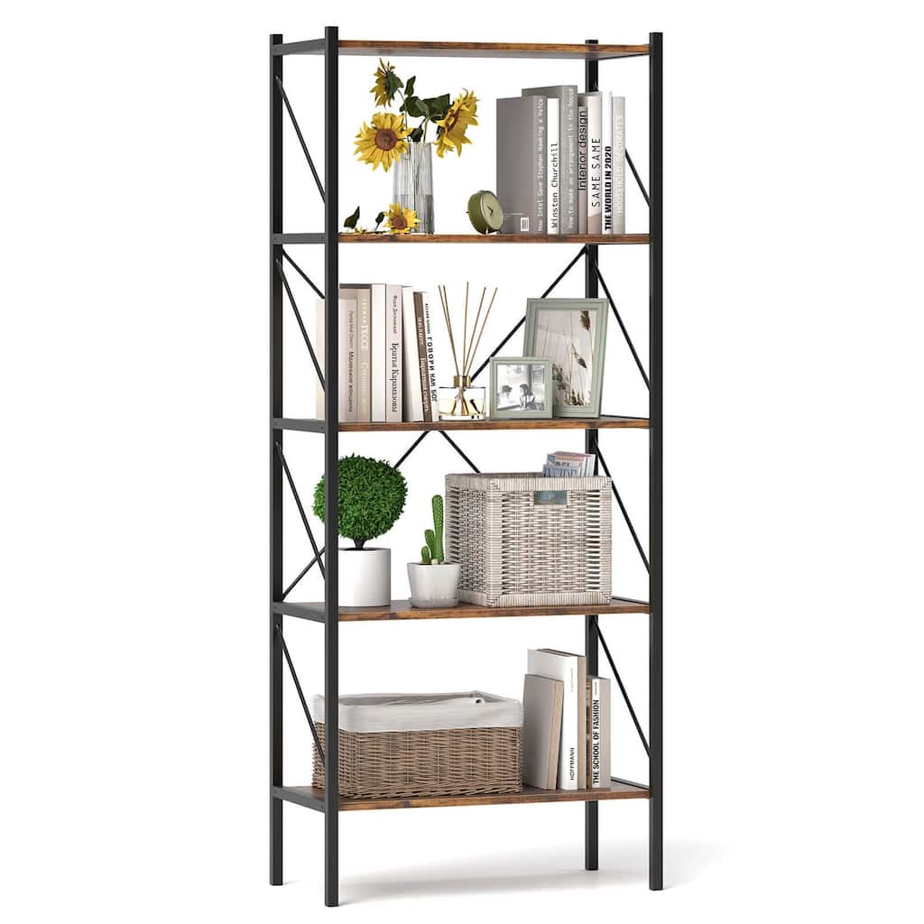 Costway 1/2 PCS 5-Tier Bookshelf, Industrial Tall Bookcase with Open