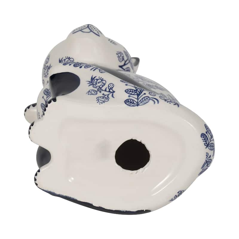 Ceramic Cat Sculpture Contemporary Vintage Style Chinoiserie Blue and White Floral Cat Statue Cat Lover
