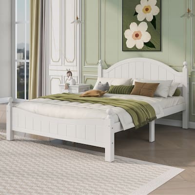 Traditional Concise Style White Solid Wood Platform Bed Frame
