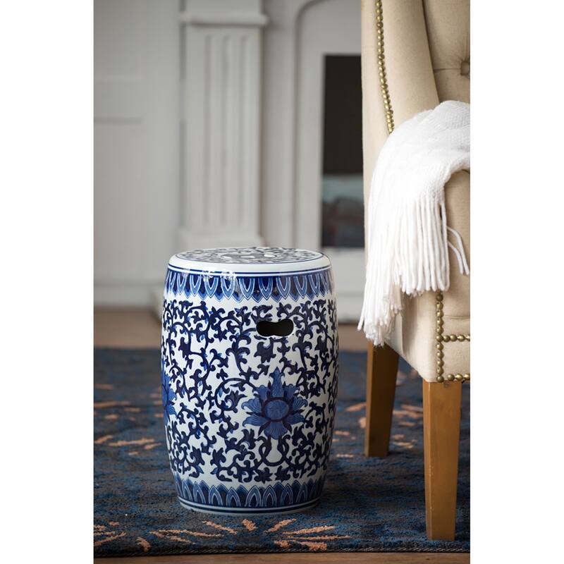 Floral Porcelain Garden Stool - 11.25" - Blue and White