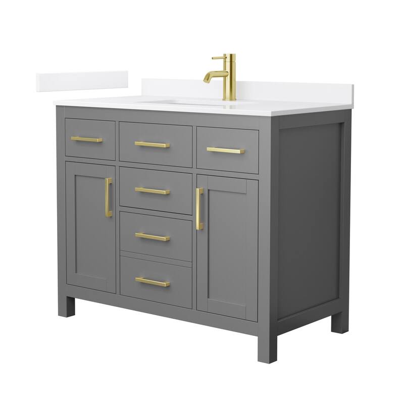 Wyndham Collection WCG2424-42S-QTZ-UNSMXX Beckett 42" Free Standing - Dark Gray / White Quartz Top / Brushed Gold